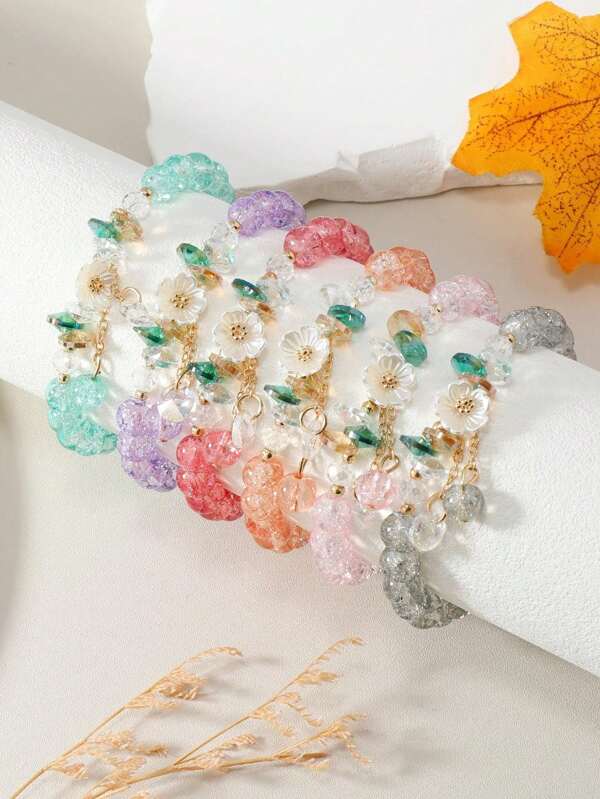 6pcs Fashionable Bohemian Beaded Baroque Pearl Bracelets, Gift For Women