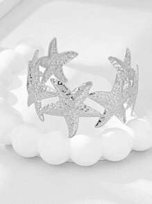 1pc Fashionable Minimalist Metallic Sea Star Linked Adjustable Bangle Bracelet For Women