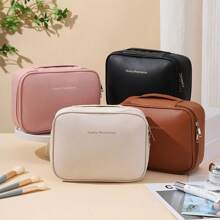 Large Capacity Removable 3-Layer Makeup Bag, Vegan Leather Travel Cosmetic Organizer With Brush Holder, Unisex Portable Toiletry Case, Alcohol-Free Makeup Storage Solution, Elegant Design Makeup Organizer Bathroom Accessories
