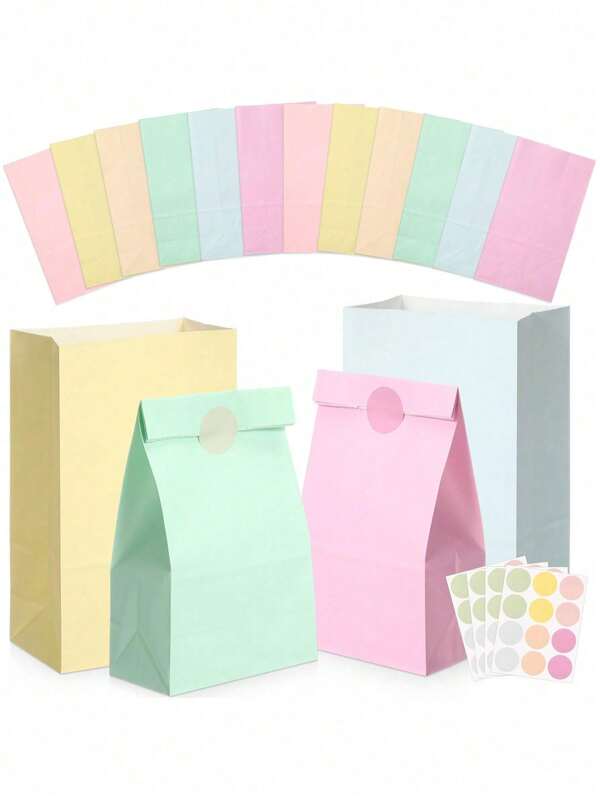 24 stuks 8 inch macaronkleurige kraftpapieren feestbedankjeszakjes pastelkleurige papieren cadeauzakjes, kleurrijke kraftsnoepzakjes feestbedankjeszakjes regenboog goodiebags, kleurrijke goodiebags kleine cadeauzakjes met handvat met handvatten kraftpapieren zak, macaronkleurige cadeauzak