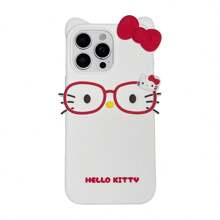 Sanrio Nuova custodia per telefono in silicone con occhiali 3D a forma di orecchie di gatto e cartone animato, compatibile con Apple 14/13/11/12/15/16 PROMAX, antiurto, adatta per 11 Pro/12 Pro/14 PROMAX/13 PROMAX