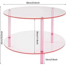 HOHOBLA Modern Acrylic Side Table - 2-Tier Round Coffee Table For Living Room, Bedroom & Office, Pink End Table With Freestanding Design - 粉色 - 查看 2