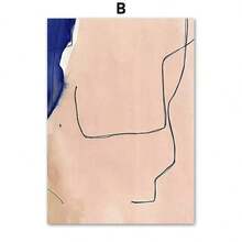 1 幅可选画框斯堪的纳维亚抽象墙面艺术条纹线条曲线女孩几何高清帆布海报印刷品家居卧室客厅装饰 - 彩色 - 查看 69