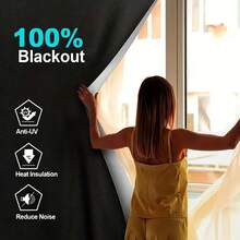 100% Blackout Curtains For Bedroom, Portable DIY Window Blinds, No Drill Window Shades & Blackout Blinds With Stickers & Tabs For Baby Nursery, Travel, Dorm Room Room Decor Home Decor - Black - View 2