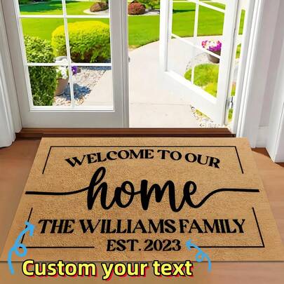 1 tấm thảm chùi chân tùy chỉnh, màu nâu họa tiết "Chào mừng đến với ngôi nhà của chúng tôi", thảm chùi chân hình chữ nhật chống trượt có thể giặt được, thích hợp cho lối vào, phòng tắm, nhà bếp