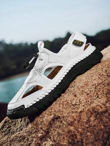 Sandalias de hombre con costura a mano - Calzado casual de punta cerrada con malla transpirable, zapatos de senderismo de verano antideslizantes con suelas de goma, malla transpirable y cordón ajustable. Negro, caqui o blanco - Perfectos para aventuras casuales al aire libre, zapatos de verano transpirables | Estilo casual tipo pescador | Suelas de goma