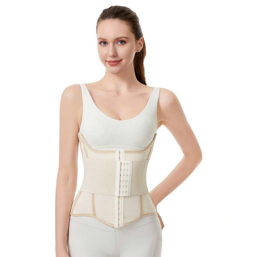 1pc Unisex High Waist Latch Slimming Belt, Double Pressure, Breathable, 7-Rib Support Waist Cincher Gym Accessories - Beige - View 1