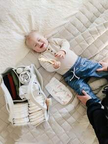 婴儿尿布袋、婴儿包、新生儿必需品、尿布收纳篮、婴儿需求、婴儿必需品、婴儿沐浴用品、婴儿篮、男孩或女孩儿童房装饰 - 灰色，超大 - 彩色 - 查看 5