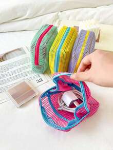 1 Piece Mini Macaron Color Fresh Style High Quality Texture Multi-Functional Mesh Storage Bag (Lanyard Can Be Purchased Separately With Random Colors), Sanitary Napkin Bag Napkin Cosmetic Bag Storage Bag Women's Cosmetic Bag Girls Tampon Storage Bag