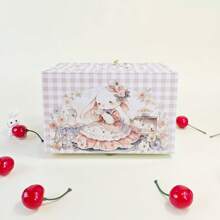 1pc Tartan Rabbit Shaped Jewelry Music Box, Bedroom Decor Accessory, Jewelry & Stationery Organizer With Mirror & Built-In Music, School Supplies,Back To School