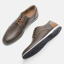 Men's Business Casual Shoes, Color Block Leather Upper, Retro Derby Shoes, KD4163 White Stitching