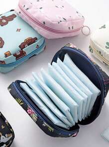 Super Cute Portable Cartoon Feminine Pad Holder Organizer Pouch, Women Girls Period Sanitary Napkin Bag For Coins, Cosmetics, Tissues And Other Small Items, Suitable For Ladies Business Trip, Travel, Students Back To School (Print Pattern Position May Vary) Holiday Camping Holiday Essentials Vacation Accessories Travel Holiday Essentials Beach Bag Travel Essentials