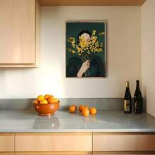 1幅绿色抽象阅读女性艺术版画，现代条纹帆布海报，无框极简主义墙面艺术，适合装饰客厅、卧室、厨房、办公室和咖啡馆，是咖啡爱好者的理想礼物，也可用于咖啡馆、酒吧、房间、家居、卧室、浴室装饰，帆布墙面艺术，油画，带框墙面艺术 - 彩色 - 查看 7