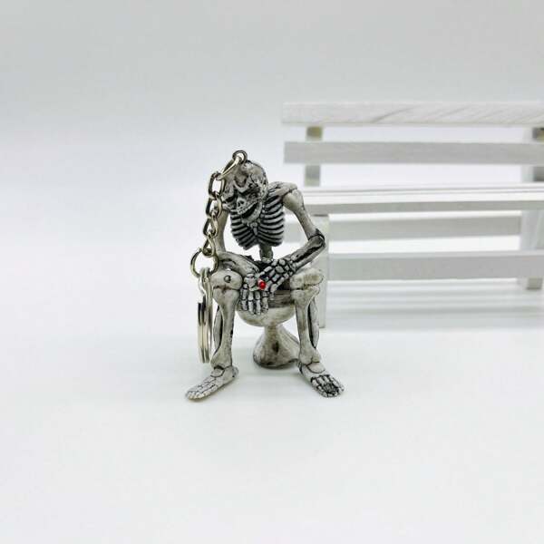 1pc Lifelike Skeleton Keychain, Minimalist Sitting On Toilet Skeleton Keyring, Melancholy Skeleton Pendant, Lovely Accessory, Suitable As Holiday Gift For Friends School