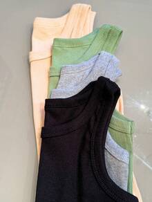 Kit 4 Women's Tank Top Foreign Blogger Premium Stylish Blouse Winter Mother's Day Girlfriend - 淺綠色,灰色,米色和黑色 - 查看 4