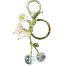 1pc High-Quality Fashionable Cute Cherry Keychain, Butterfly Flower Keyring Charm, Decorative Cherry Key Chain Car Accessories Bag Charm School Goth Y2k