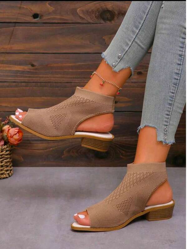 Botines de verano de cuña tejidos con abertura de punta abierta, de punto calado, cómodos y con estilo casual para mujer