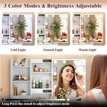 Vanity Desk With Mirror And Lights & Chair, 6 Drawers 6 Shelves Cheap Makeup Vanity For Girls Adults Bedroom, 3 Modes Light Adjustable & Mirror Dressing Table, White - trắng - Xem 7