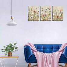 1/3 件现代花卉墙面艺术海报，现代风格墙面艺术，精致花朵和柔和色调的插图，优雅精致的帆布艺术品墙画礼物，非常适合卧室、浴室、办公室、客厅、墙壁装饰、家庭和宿舍装饰，无框/有框