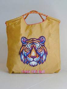 New Delicate Tiger Head Embroidered Design Large Capacity Handbag, Women Fashion Versatile Shoulder Tote Bag - Multicolor - View 6