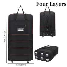 1 Pc Large Capacity Foldable Wheeled Travel Bag, Collapsible Portable Luggage Bag, Rolling Travel Duffel, 3-Layer Expandable Foldable Airport Checked Bag - Water Repellent, Backpack Style, Lettering Print Design - Suitable For Travel, Airport Check-In, Moving, Camping And Outdoor Activities