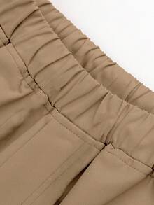 1 pieza Pantalones cortos informales con bolsillos laterales sueltos y múltiples bolsillos para niña adolescente, pantalones cortos utilitarios para exterior, primavera/verano/otoño - Caqui - Ver 6