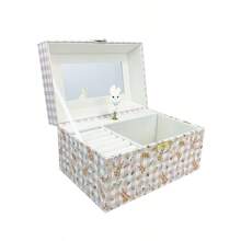 1pc Tartan Rabbit Shaped Jewelry Music Box, Bedroom Decor Accessory, Jewelry & Stationery Organizer With Mirror & Built-In Music, School Supplies,Back To School