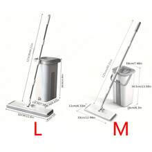 拖把桶套装，平板拖把桶系统，超细纤维拖把，加长手柄，适用于硬木地板清洁，柔韧白色拖把