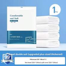 1 pieza Juego desechable de sábana, edredón y funda de almohada para viajes, individual/doble, de tela no tejida, suministros para hotel/vacaciones