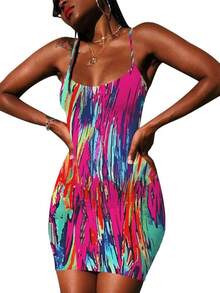 Nimsruc Women Bodycon Dress Summer Short Backless Spaghetti Strap Dresses - 6667 彩色印花 - 查看 3