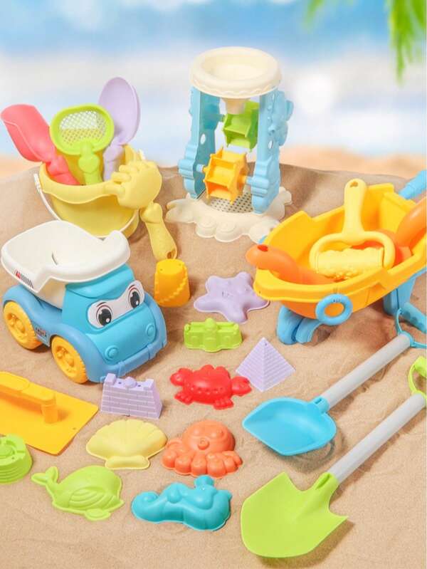 Juguetes de playa, Juego de juguetes de playa para niños, Juguetes de playa, Juguetes reutilizables para la caja de arena que incluyen temporizador de arena, pala de arena, carretilla y otros kits de herramientas, aptos para playa, nieve, baño, piscina, exterior/regalo de cumpleaños, regalo de vacaciones (colores de los accesorios aleatorios)