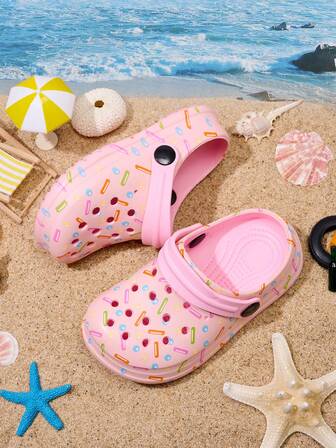1双女童舒适时尚休闲轻便透气粉色沙滩凉鞋，保护脚趾，防水