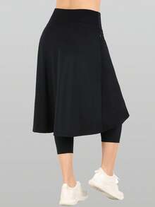 RUNONWHEELS 5 Women's High Waist Knee-Length Tennis Skorts With Pockets, 3/4 Length - Black - View 3