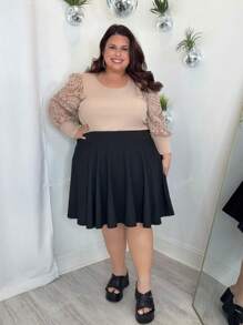 Enliva Falda sólida de talla grande con pliegues, cintura elástica y corte informal