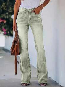 Quần jeans ống loe dáng slim fit ARWY màu bạc phai dành cho nữ, kiểu dáng thanh lịch, phóng khoáng, thích hợp mặc hàng ngày, đi chơi tối, đi nghỉ lễ, Halloween, Phục sinh, và mọi mùa xuân. - Xanh nhạt - Xem 3