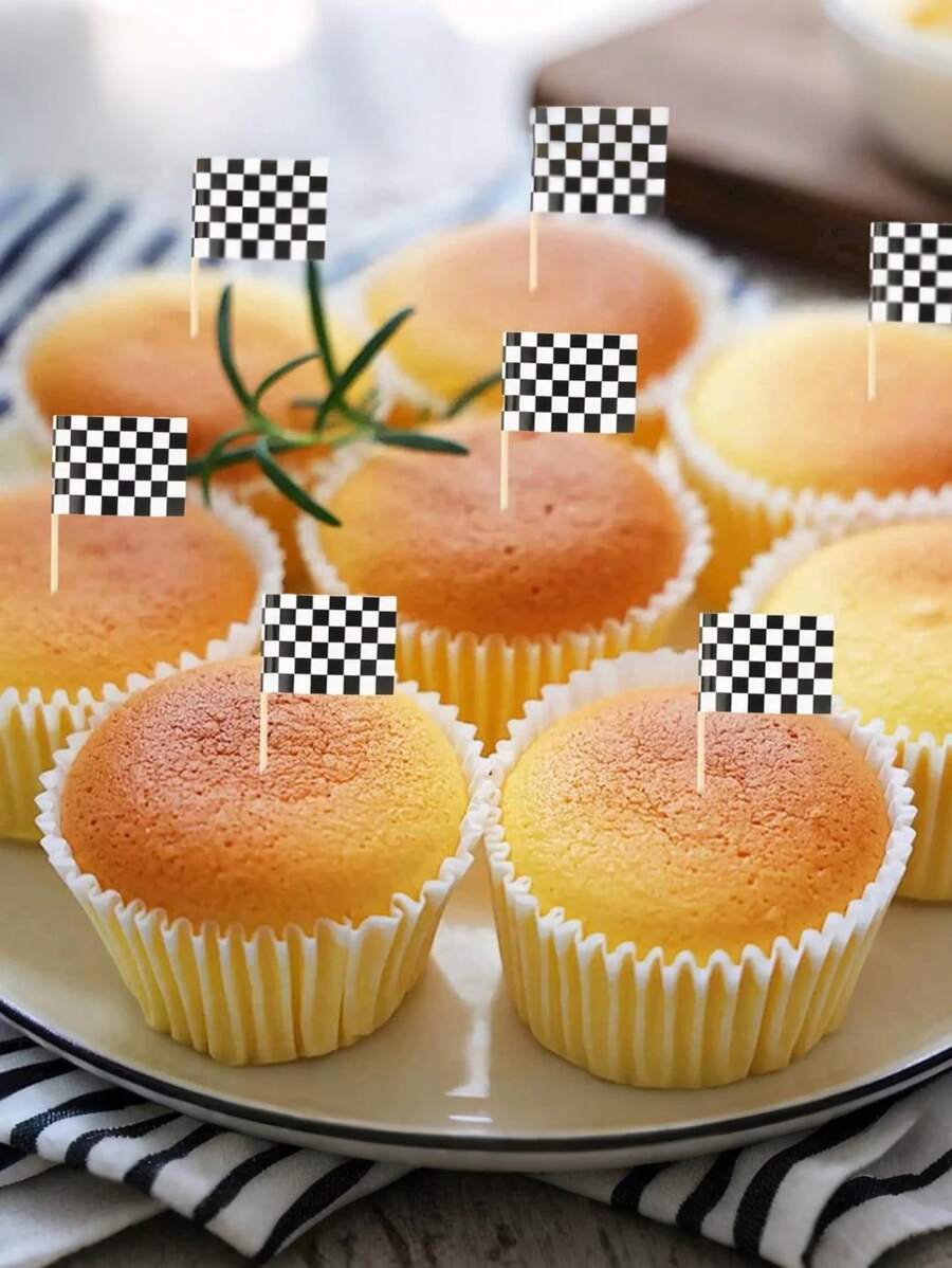 100pcs Racing Toothpick Flag Race Car Small Mini Cocktail Fruit Cupcakes Toppers Food Stick Flags Decorations Supplies
