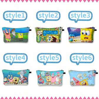 SPONGEBOB Sac cosmétique Spongebob SquarePants, sac de toilette portable, imprimé, sac de rangement grande capacité, pratique à transporter lors des sorties, sac de rangement pour cosmétiques, sac de rangement pour voyage, sac cosmétique