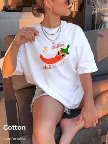 New Spring/Summer Women's Arrivals: Spring/Summer T-Shirts, Spring/Summer Women's Apparel, Printed T-Shirts, Printed Tops, Cotton Tops, High-Quality T-Shirts, Retro Style, Preppy Style, Cute Style, Urban Style, Gen Z Style, Millennial Style, Y2K Style, Punk Style, Distressed Style, Minimalist Style, Simple Style, Casual Style, Everyday Style, Vacation Style, Fun Prints - White - View 1