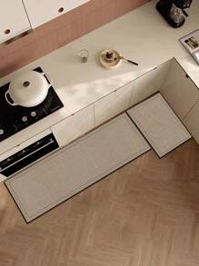 1pc Silicone-Based Kitchen Mat, Beige & Dark Beige Interlocking Woven Texture Pattern, Cushioned Anti-Fatigue Kitchen Rug, Absorbent Mat Suitable For Kitchen, Bathroom, Entryway, Laundry Room