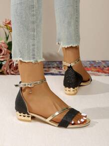 New Fashion Double Strap Open Toe Sandals, Ankle Buckle Design, Stylish Elegant Sandals