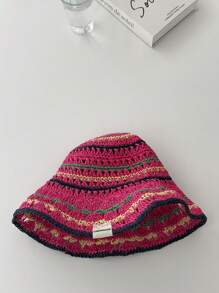 Joivida 1pc Rainbow Striped Hat, Women Vacation Outdoor Straw Woven Bucket Hat With Wide Brim, Small Head Size Style , Holiday Vacation Use, Summer Beach Vacation, Travel Essentials, Garden Use, Lightweight Spring/ Summer Supplies