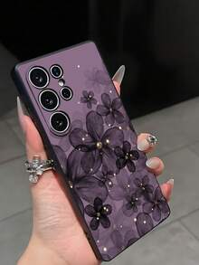 قطعة واحدة من غطاء حماية الهاتف المضاد للسقوط والانزلاق بتصميم زهرة بنفسجية متوافق مع Galaxy A04e/A05s/A13/A14/A15/A34/A35/A50/A52/A53/A54/S21/S22/S23/S24/S25/S25Ultra