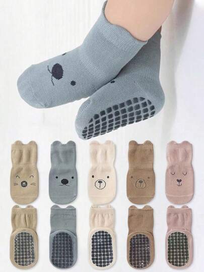5 Pairs Cartoon Design Anti-Slip Infant Toddler Indoor Socks, Soft Bottom Floor Socks, Suitable For Daily Wear
