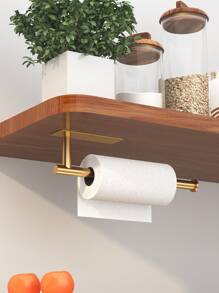 1pc Stainless Steel Tissue Storage Rack, Gold Wall Mounted Tissue Holder For Household
