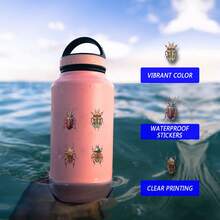 50 张甲虫透明贴纸，可爱卡通昆虫美学防水乙烯基贴花贴纸，适用于水瓶、笔记本电脑、手机、滑板、吉他、行李箱、剪贴簿、头盔、儿童、青少年、成人派对装饰礼物