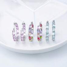 1 Stück minimalistisch eleganter 925 Silber Kubikzirkonia geometrisch quadratischer Ohrring, geeignet für Bankette, Hochzeiten, Partys
