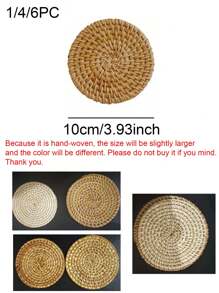 1/4/6 piezas Posavasos de ratán hechos a mano, manteles aislantes tejidos de bambú, resistentes al calor, para utensilios de cocina y comedor, juegos de té, adecuados para bodas, festivales y fiestas de mesas