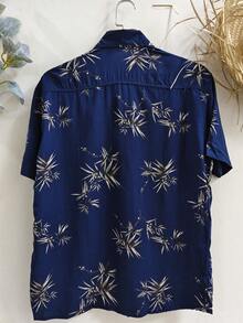 Floral Hawaiian Beach Shirt Summer Men's Short Sleeve Button Down 100% Viscose Fabric Shrinks A Little - 藍色 - 查看 3