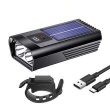 Bicycle Light Super Bright Dual Lights Solar Charging Type-C Charging 3 Lighting Modes With Digital Display, Outdoor Cycling Lighting Tool For Mountain Bike - Multicolor - View 9