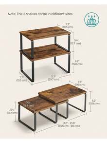 Spice Rack, Set Of 2 Cupboard Shelf Organiser, Expandable Kitchen Shelf Organiser, Stackable Spice Holder, Metal And Engineered Wood, Black And Rustic Brown - Rust Brown - View 5